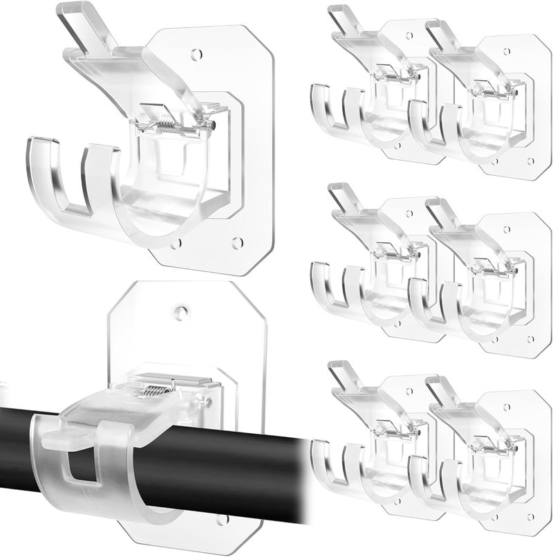 Codoule 8PCS Upgraded No Drill Curtain Rod Brackets No Drilling Curtain Rod Holders Self Adhesive Curtain Rod Hooks Nail Free Adjustable Curtain Hangers Suitable for Poles of 0.78~1.57 Inch(Transparent) - Image 1